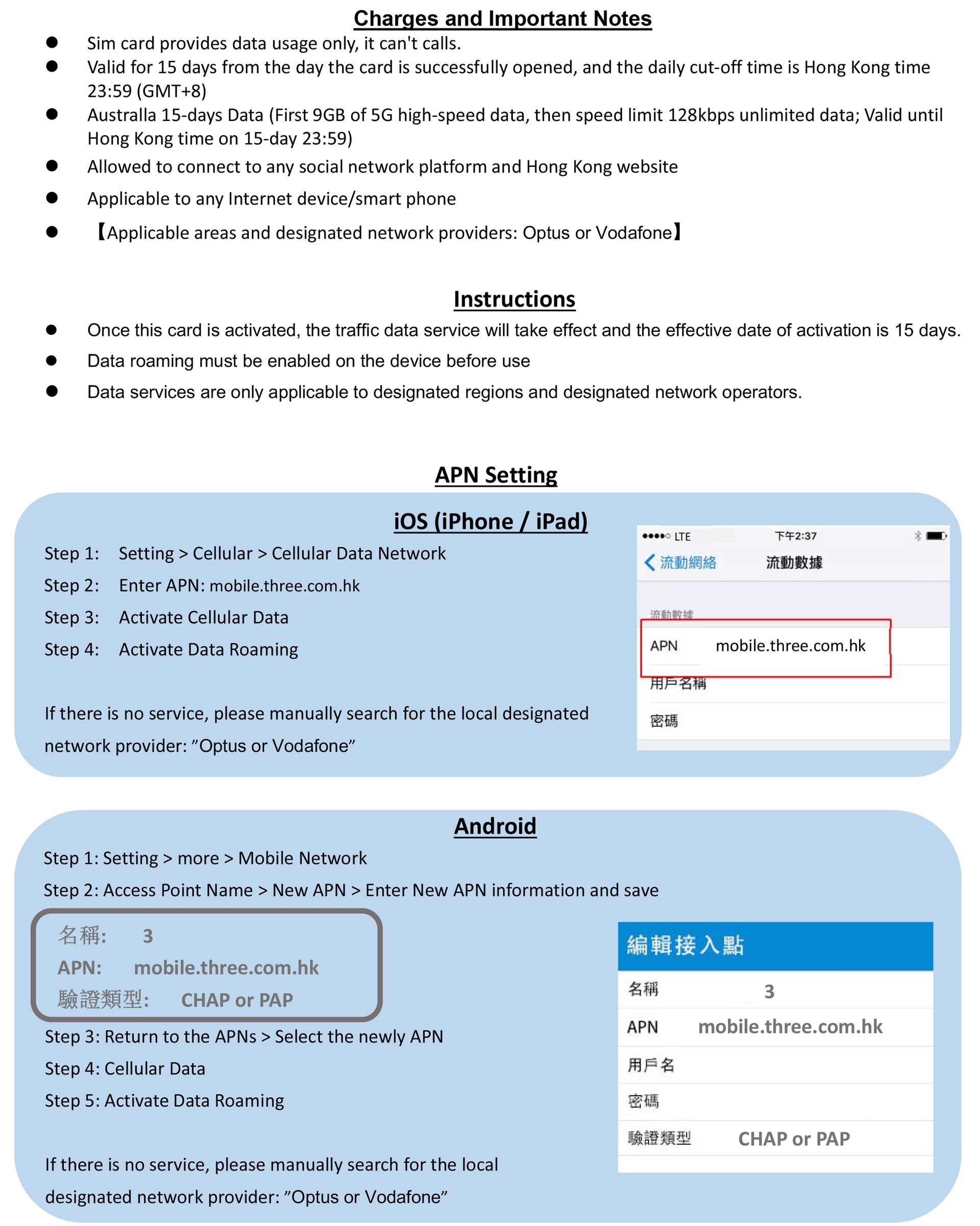 Roamfree澳洲15日5G無限數據卡英文