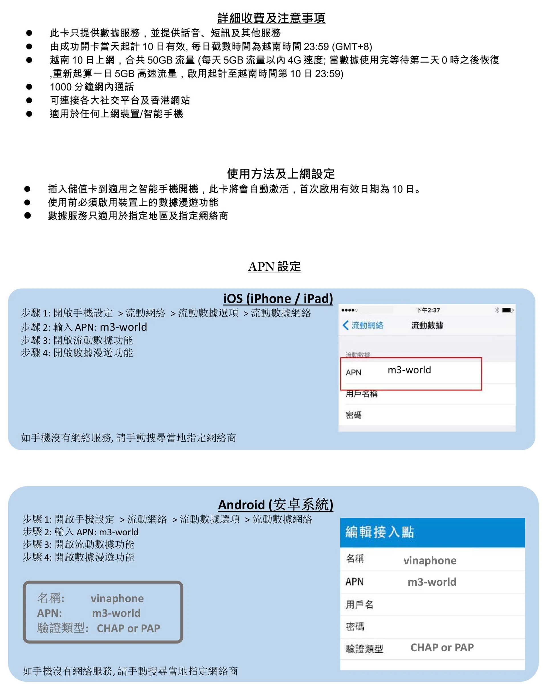 Vinaphone越南10日數據卡中文