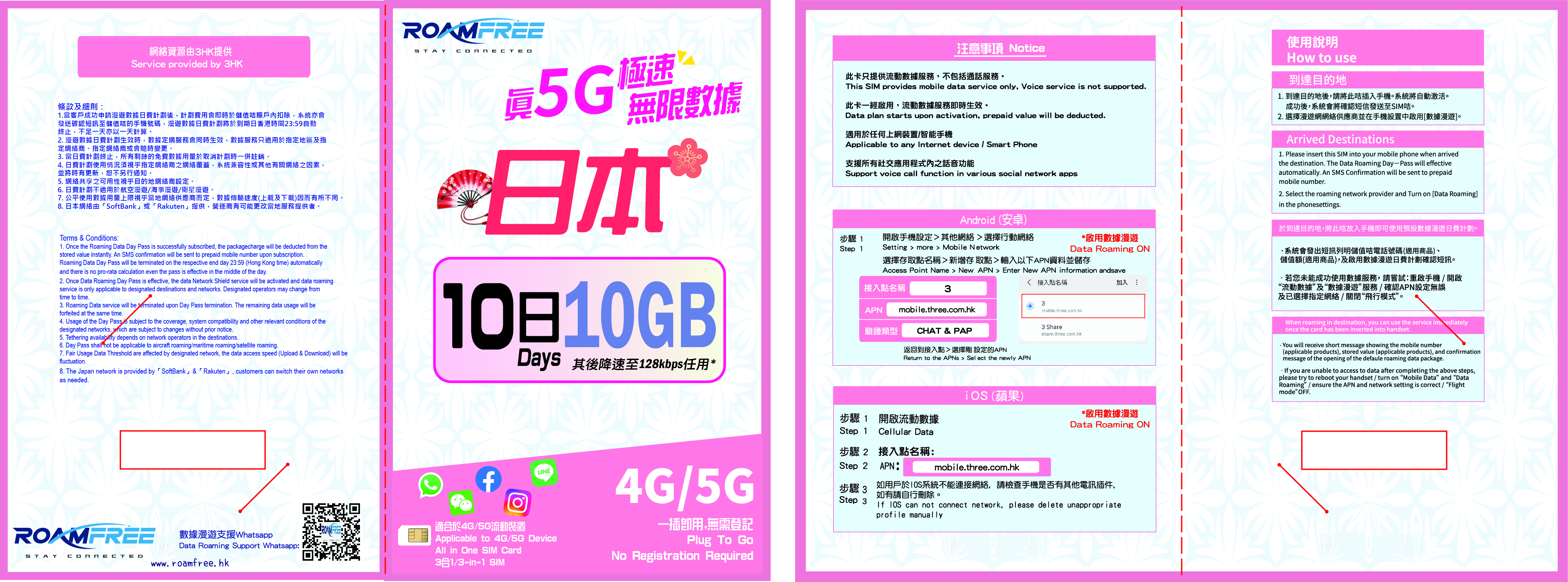 3HK 日本10 日5G 無限數據卡
