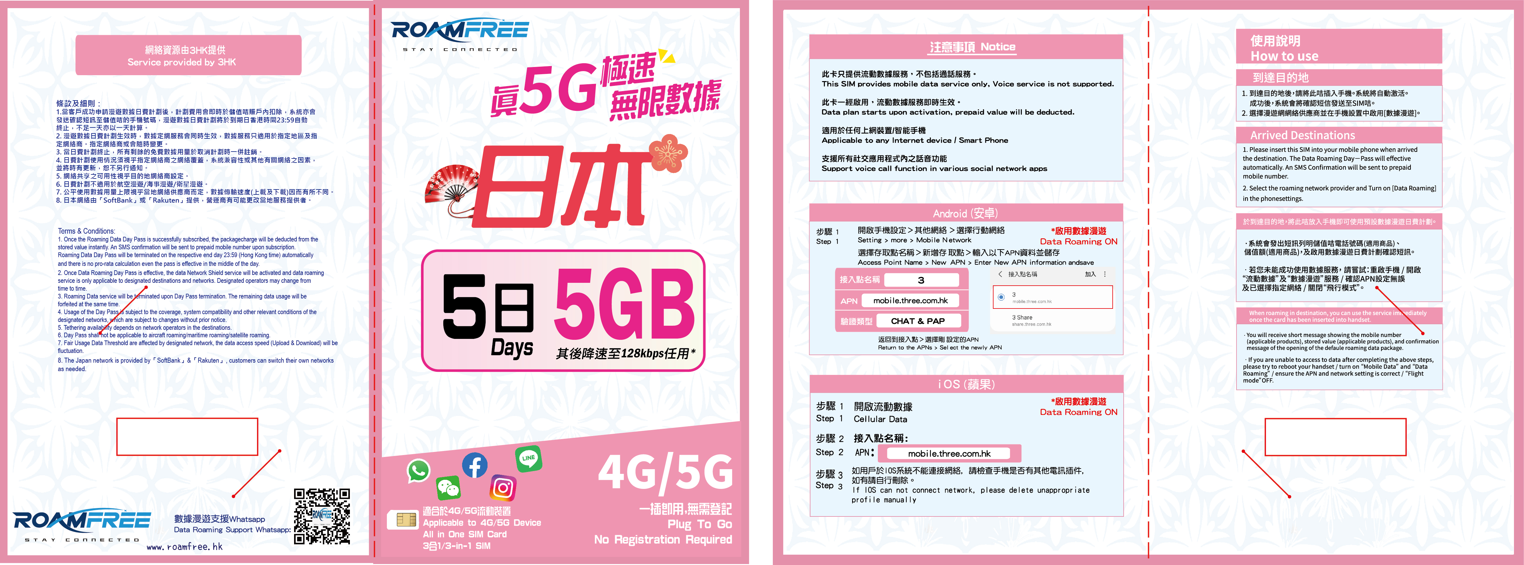 3HK 日本5 日5G 無限數據卡