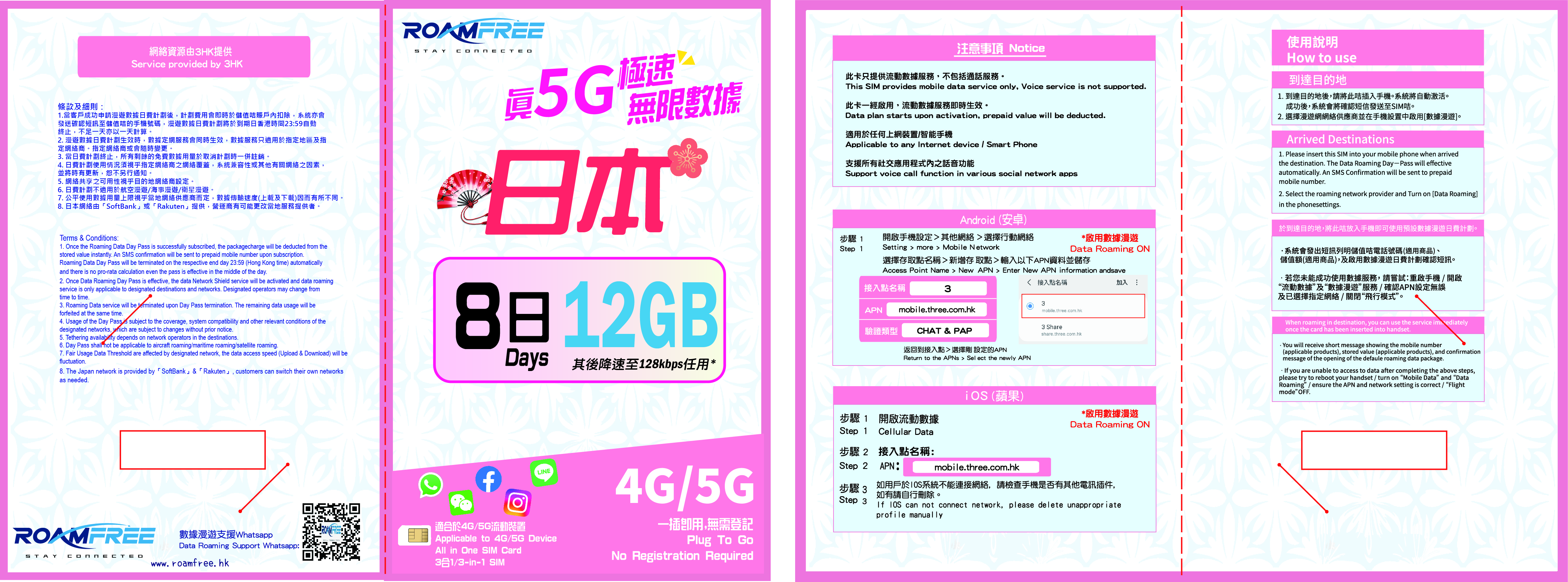 Roamfree X 3HK 5G日本8日12GB 無限數據卡